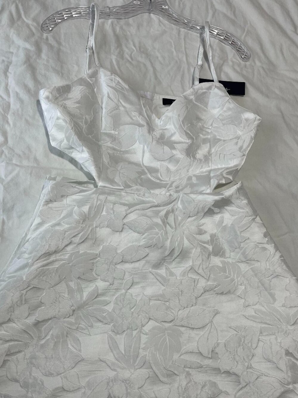 Pristinely Pretty White Jacquard Cutout Bow Mini Dress